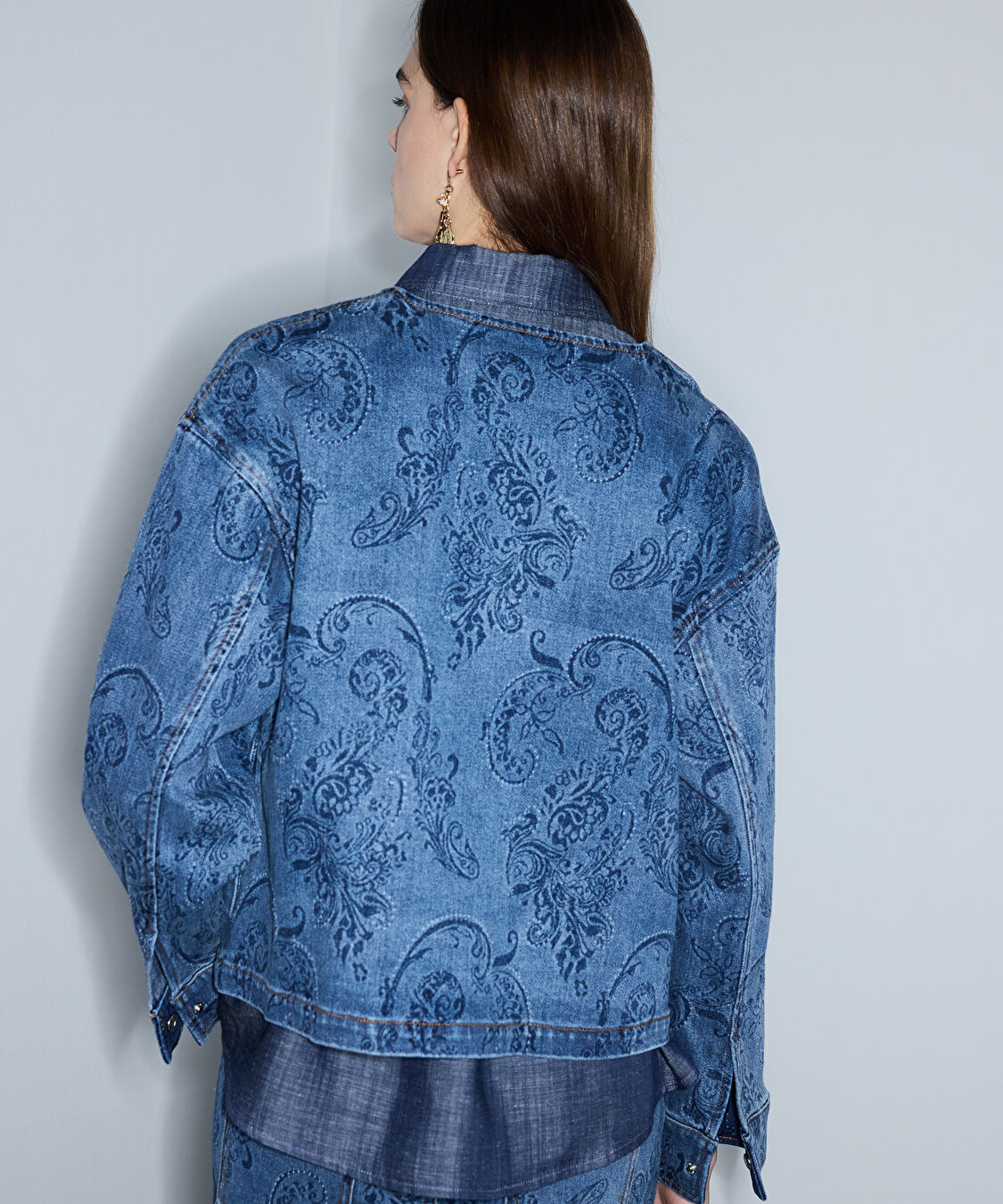 Etnik desen baskılı denim ceket - IS1260005100AC7 - Koyu İndigo Ceket