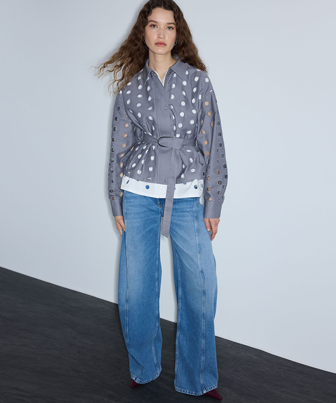 Non denim ve poplin mix ceket - IS1260005105005 - Gri Ceket