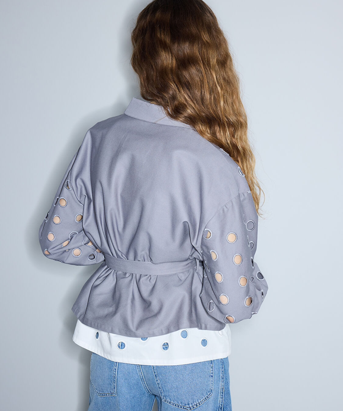 Non denim ve poplin mix ceket - IS1260005105005 - Gri Ceket