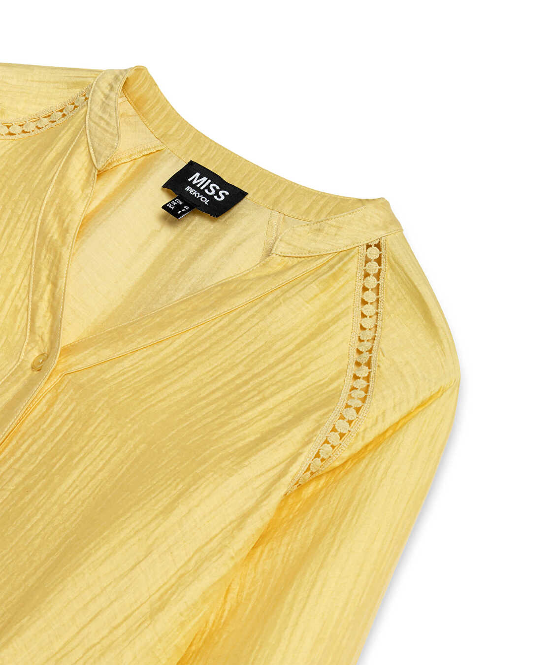 Dokulu reglan kol bluz - IS1260006051087 - Açık Sarı Bluz
