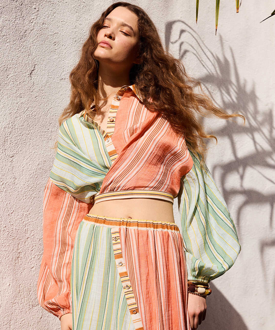 Çizgili colorblock bluz - IS1260006110019 - Somon Bluz