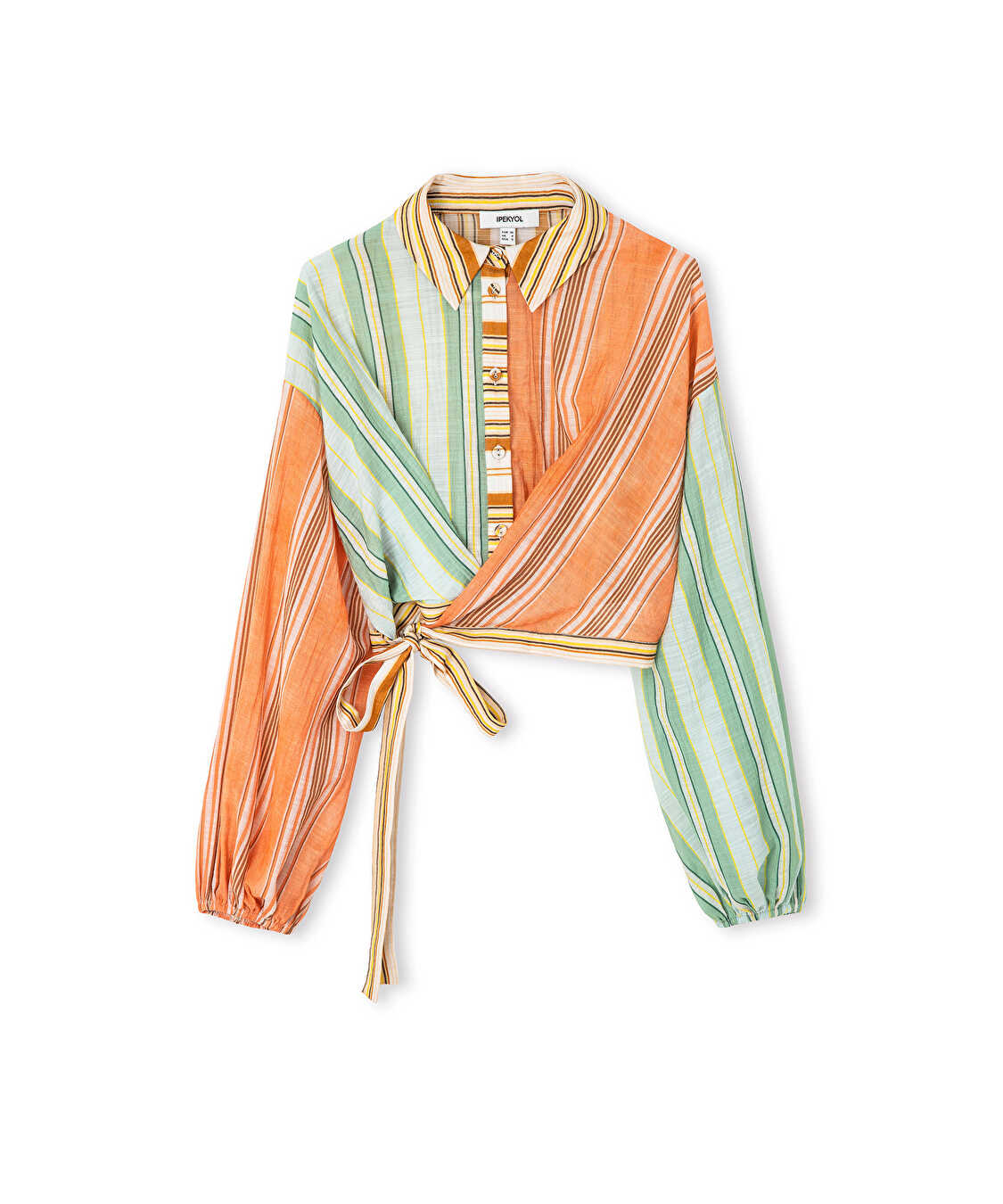 Çizgili colorblock bluz - IS1260006110019 - Somon Bluz