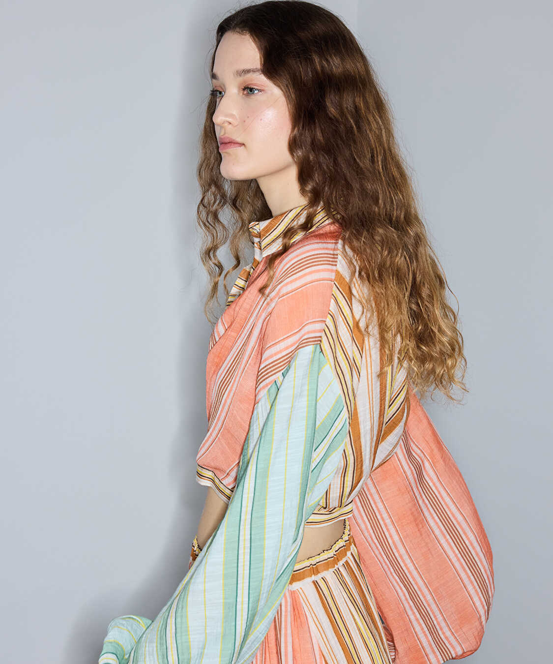 Çizgili colorblock bluz - IS1260006110019 - Somon Bluz