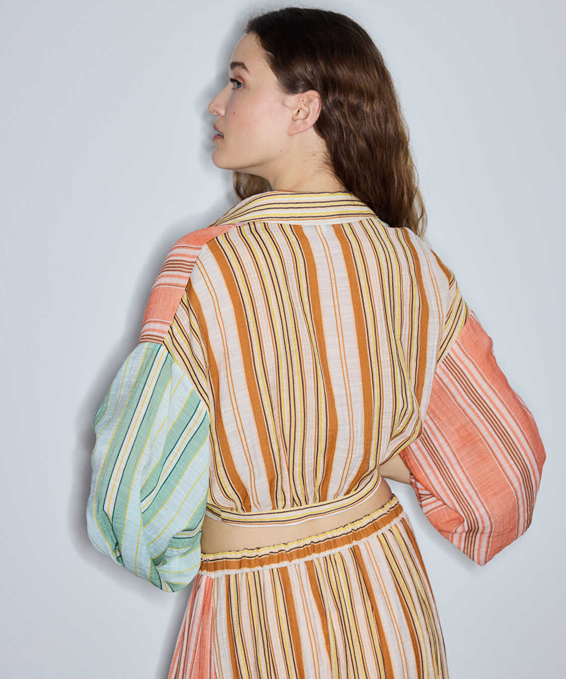 Çizgili colorblock bluz - IS1260006110019 - Somon Bluz