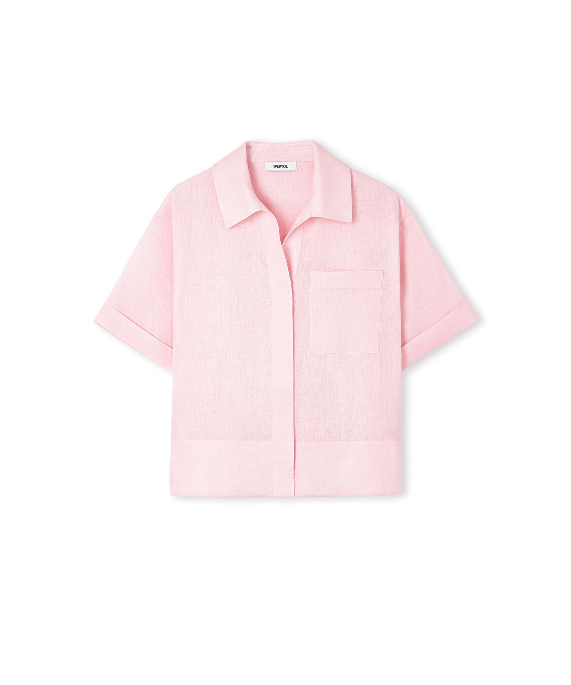 Tek cepli keten bluz - IS1260006123093 - Açık Pembe Bluz