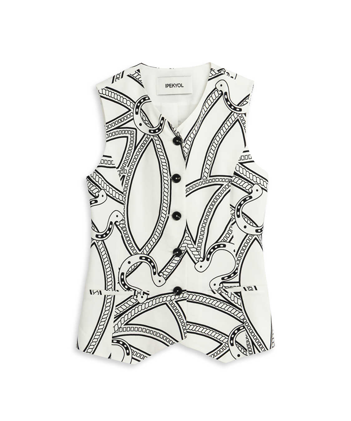 Desenli slim fit yelek - IS1260007107002 - Beyaz Yelek
