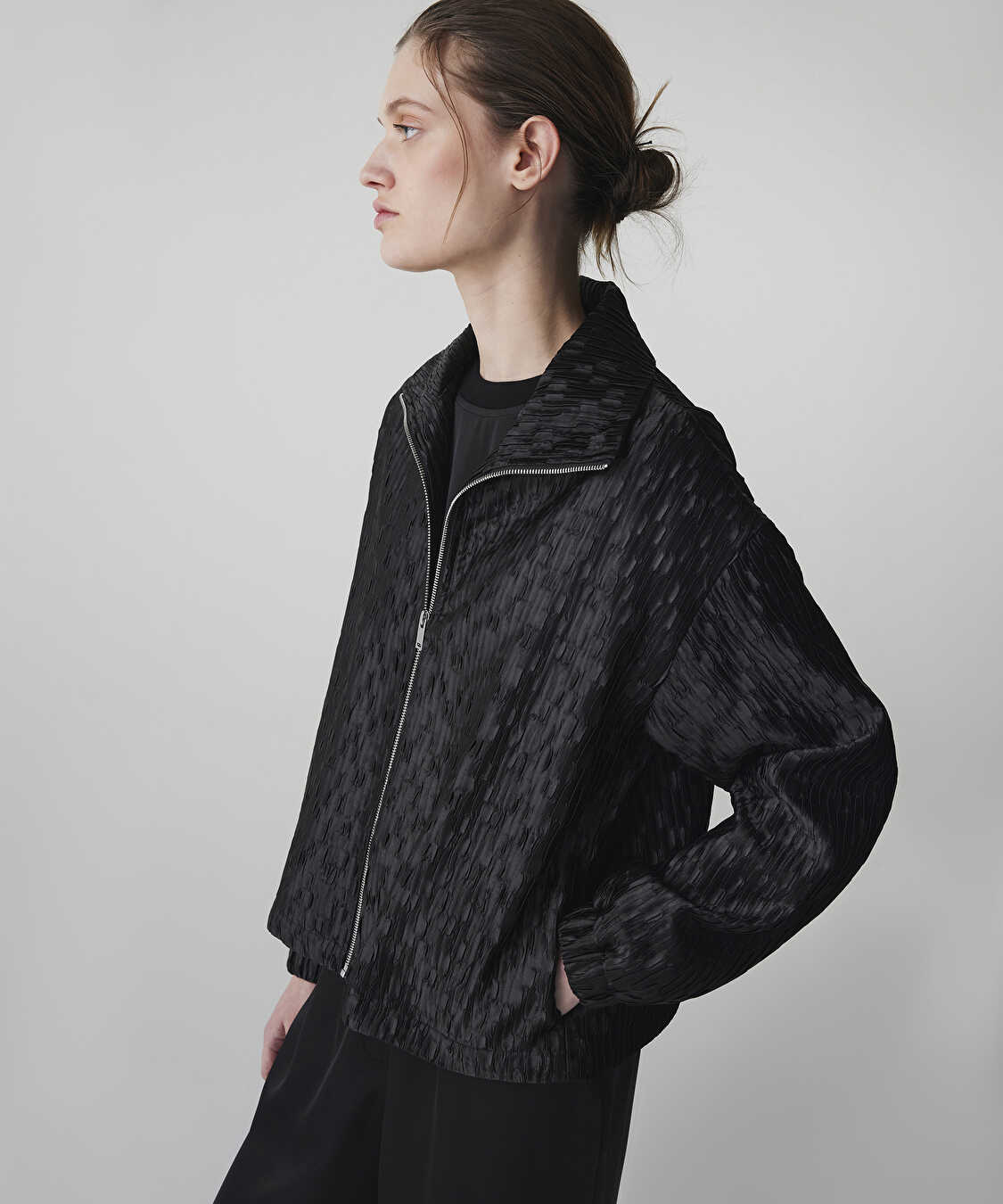 Dokulu bomber mont - IS1260012027001 - Siyah Mont