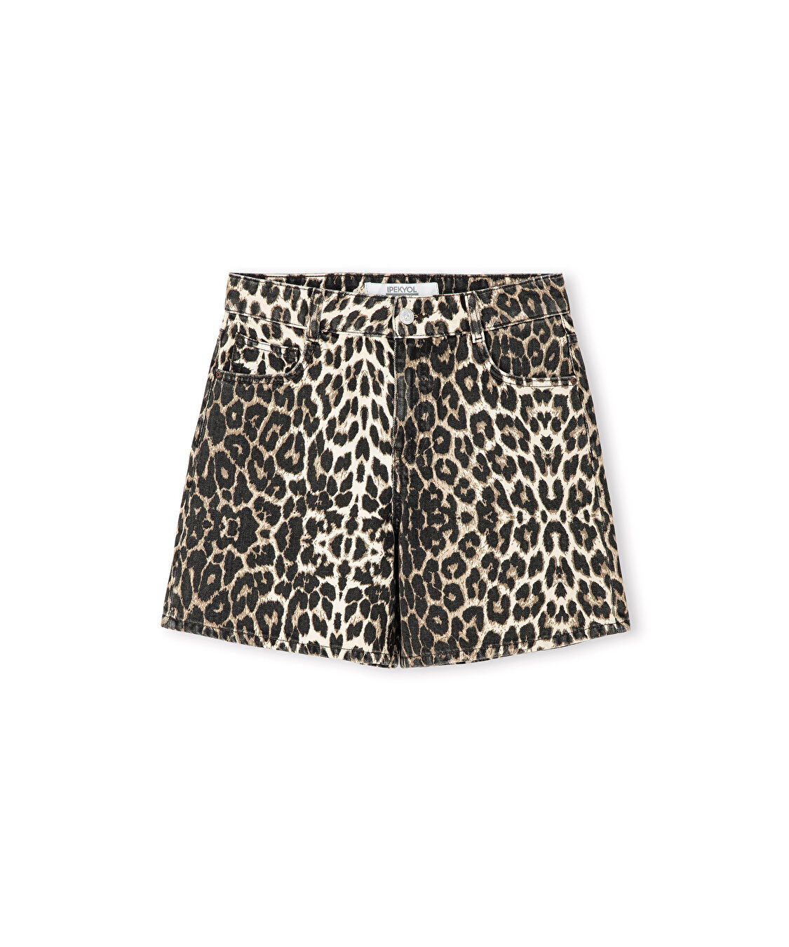 Leopar desen non denim şort  - IS1260013075074 - Kahverengi Şort