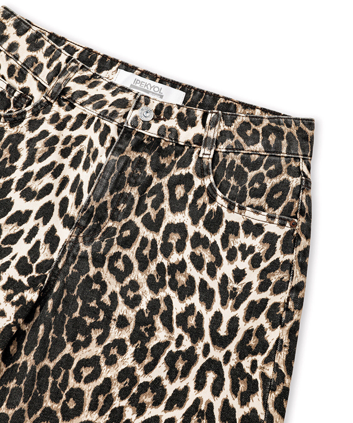 Leopar desen non denim şort  - IS1260013075074 - Kahverengi Şort