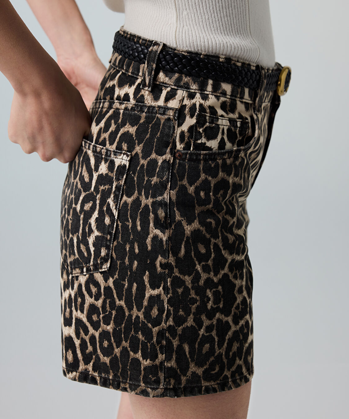 Leopar desen non denim şort  - IS1260013075074 - Kahverengi Şort