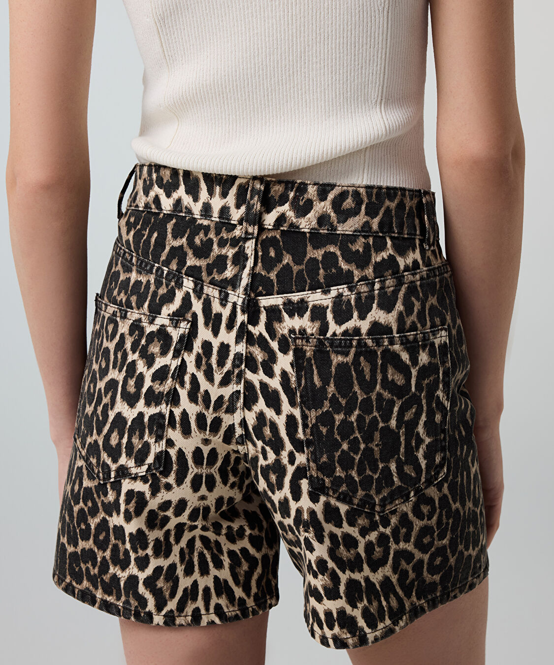 Leopar desen non denim şort  - IS1260013075074 - Kahverengi Şort