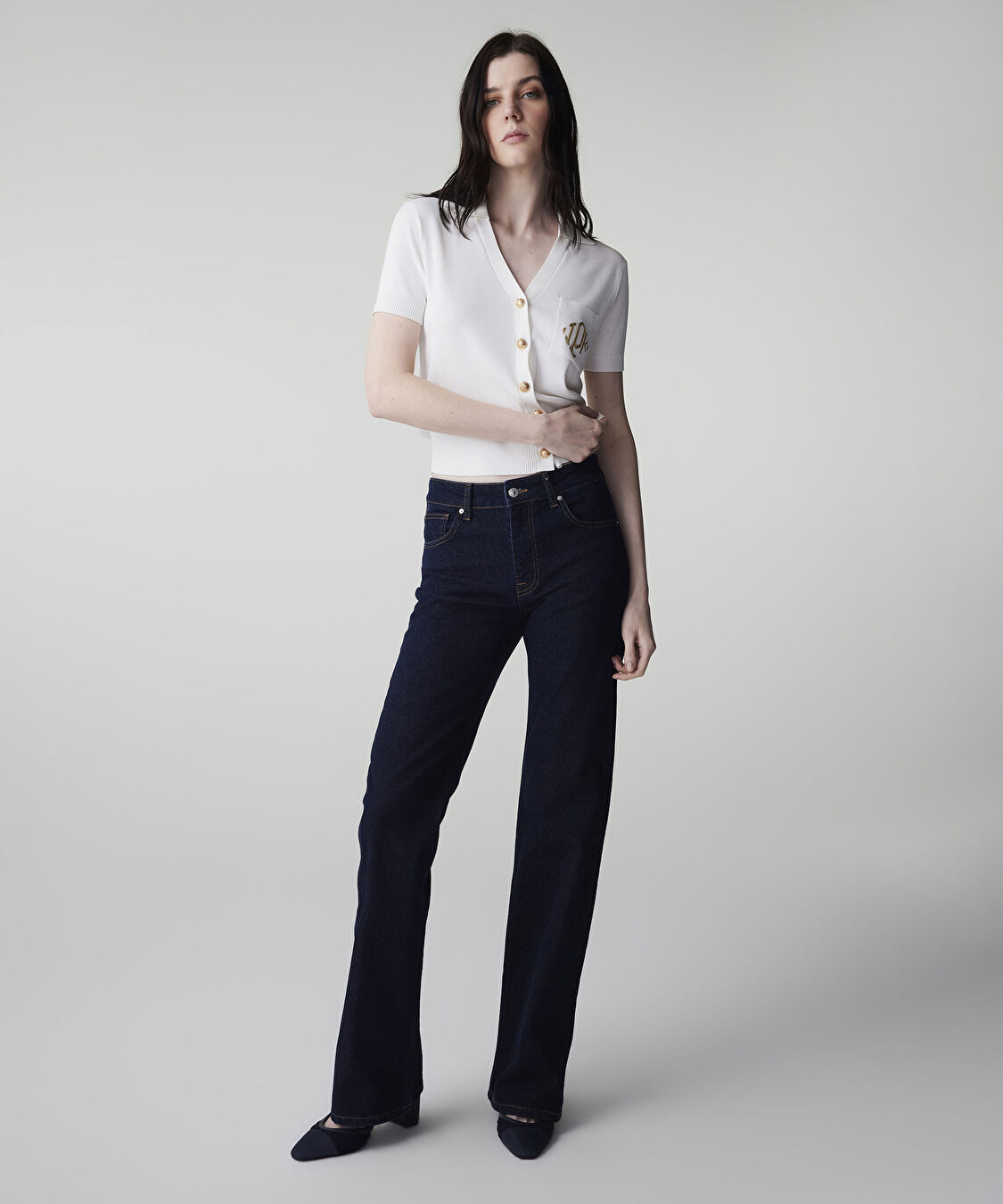 Kontrast dikişli straight jean pantolon - IS1260018013015 - Lacivert Jean Pantolon