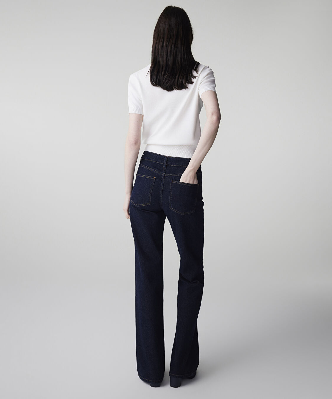 Kontrast dikişli straight jean pantolon - IS1260018013015 - Lacivert Jean Pantolon