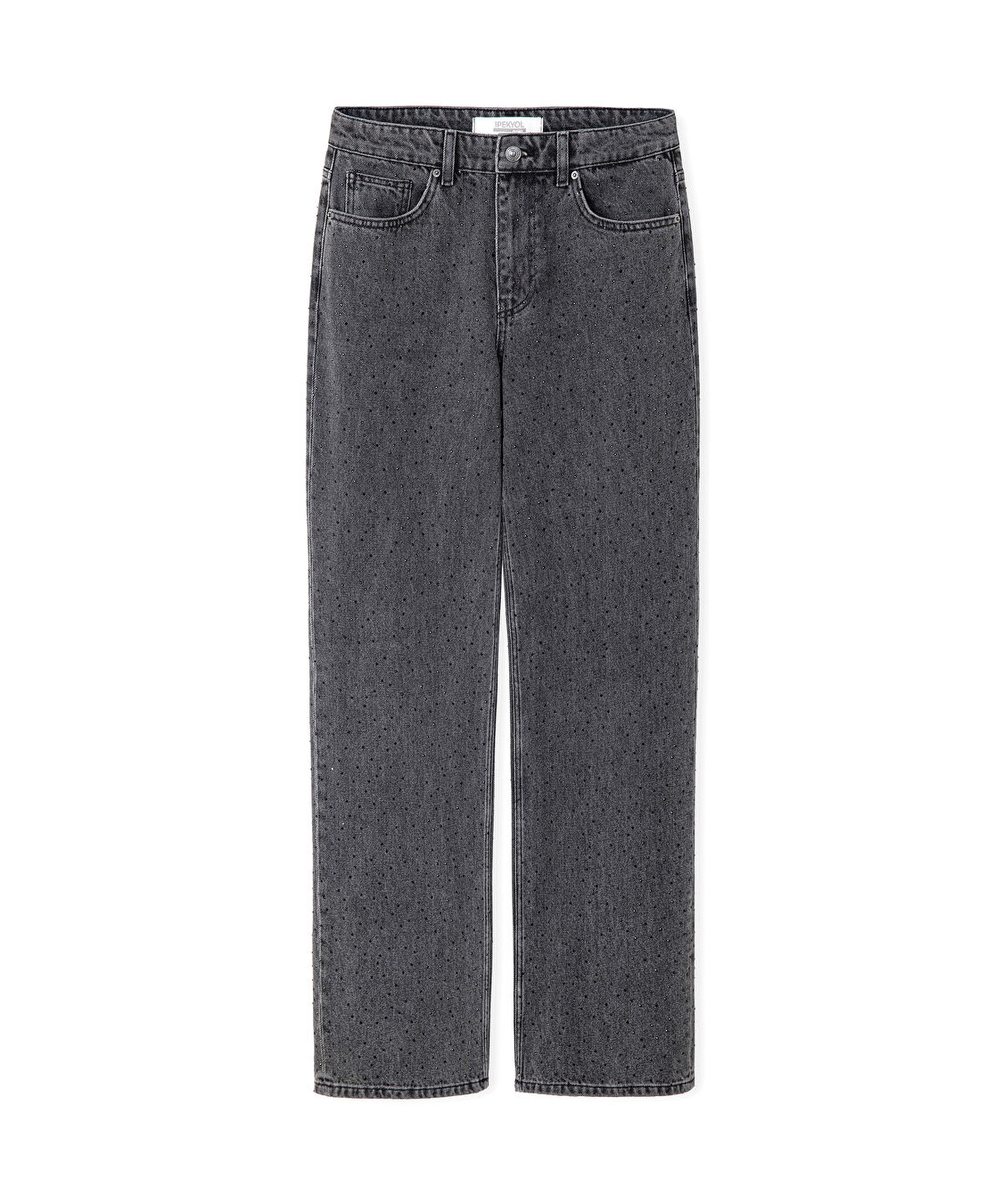 Hotfix baskılı wide leg jean pantolon - IS1260018015001 - Siyah Jean Pantolon