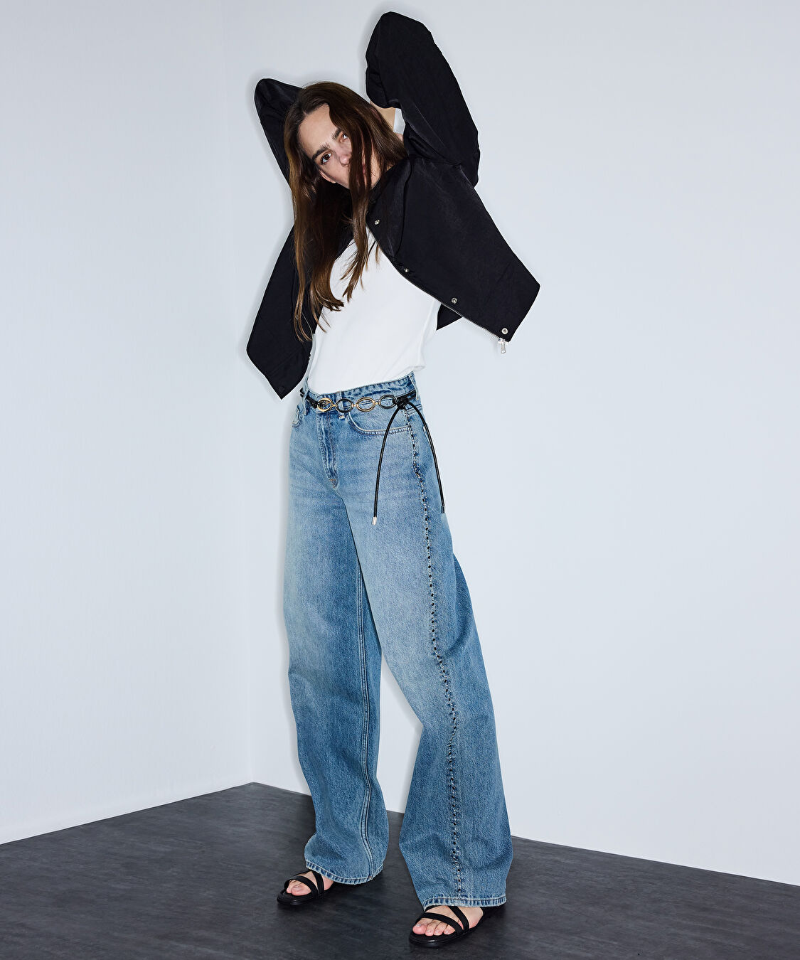 Trok baskılı wide leg jean pantolon - IS1260018016629 - İndigo Jean Pantolon