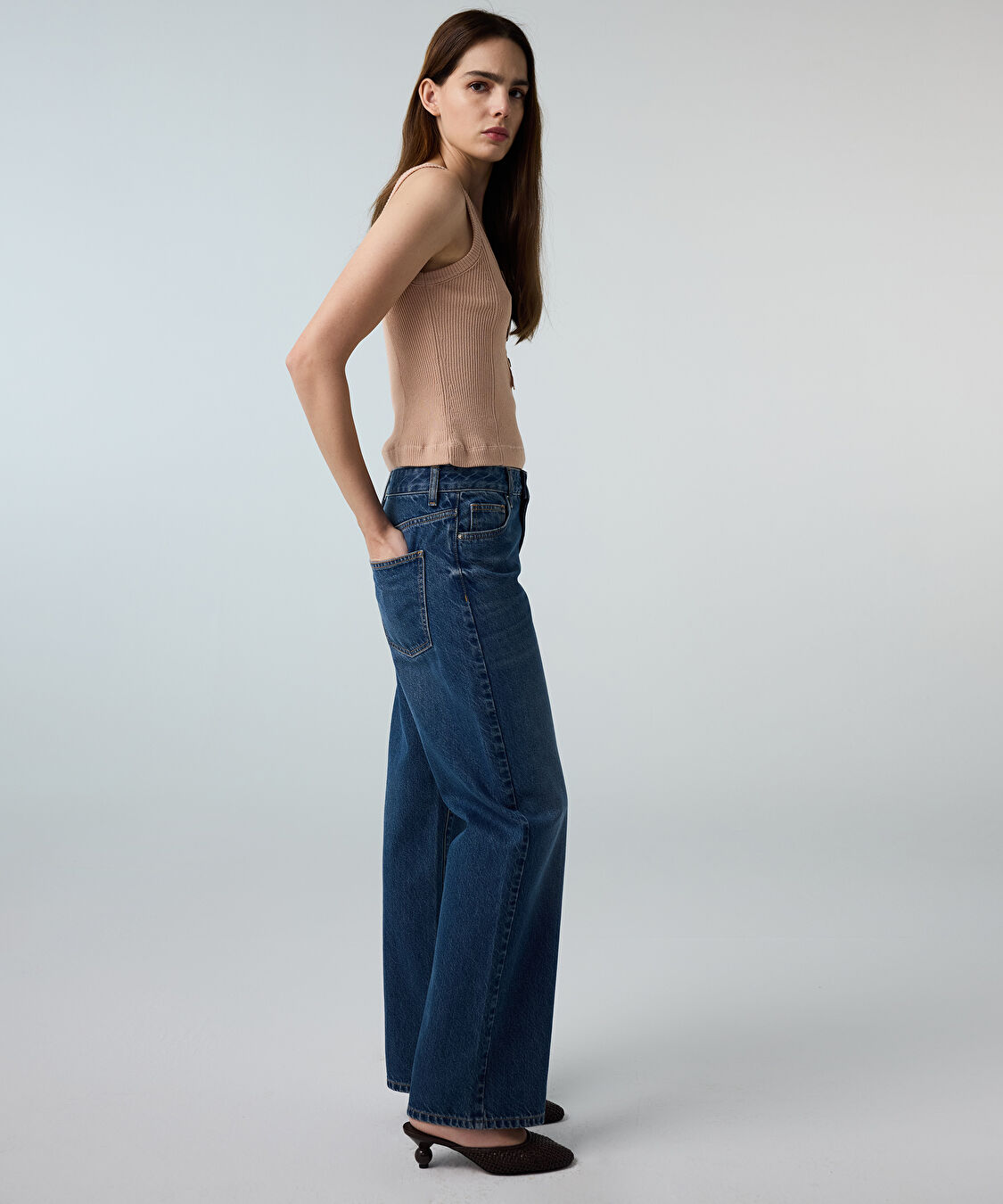 Wide leg fit jean pantolon - IS1260018023AC7 - Koyu İndigo Jean Pantolon