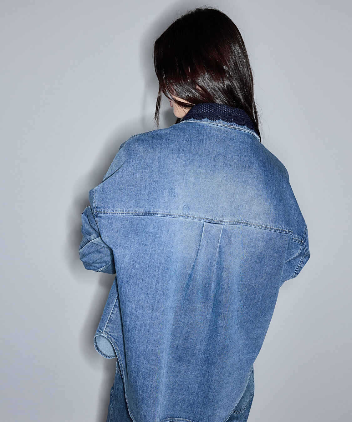 Kroşe yakalı denim gömlek - IS1260025106089 - Mavi Gömlek