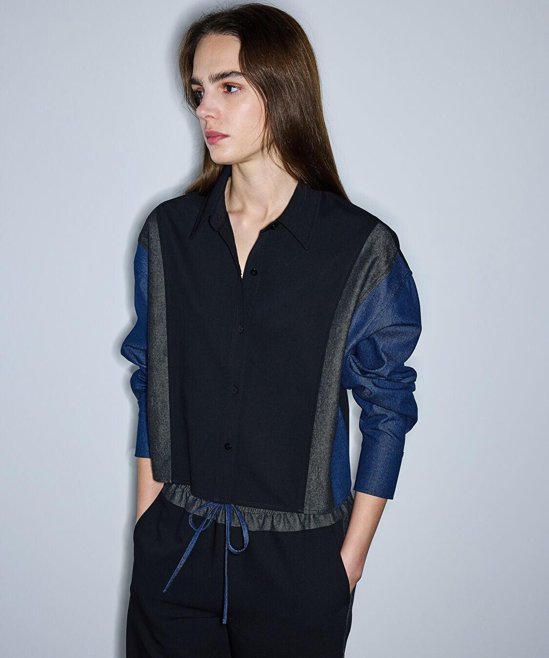 Denim mix colorblock gömlek - IS1260025148001 - Siyah Gömlek