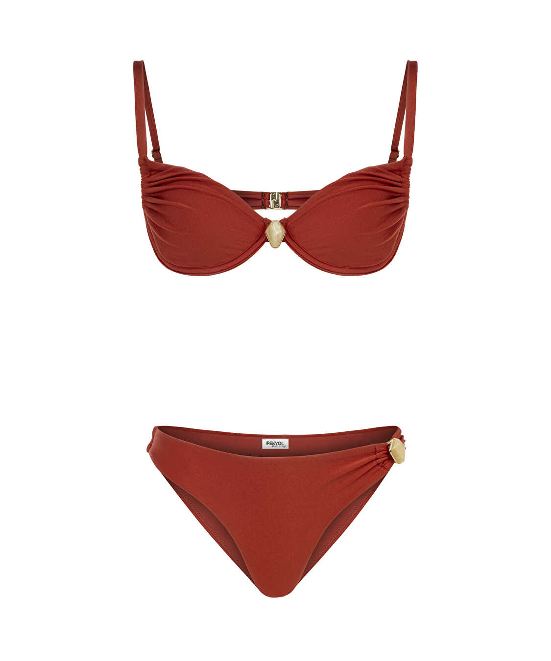 Aksesuarlı balkonet bikini seti - IS1260038016DE4 - Yanık Turuncu Bikini