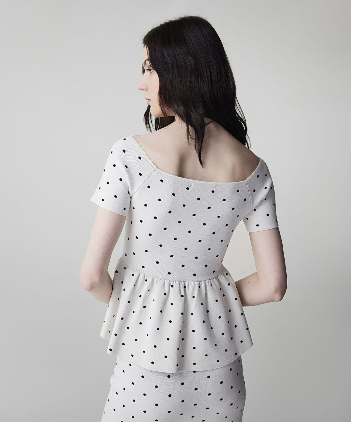 Puantiye desen peplum triko - IS1260050031018 - Ekru Triko