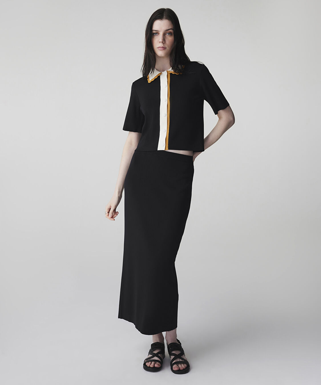 Kontrast yaka colorblock triko - IS1260050039001 - Siyah Triko