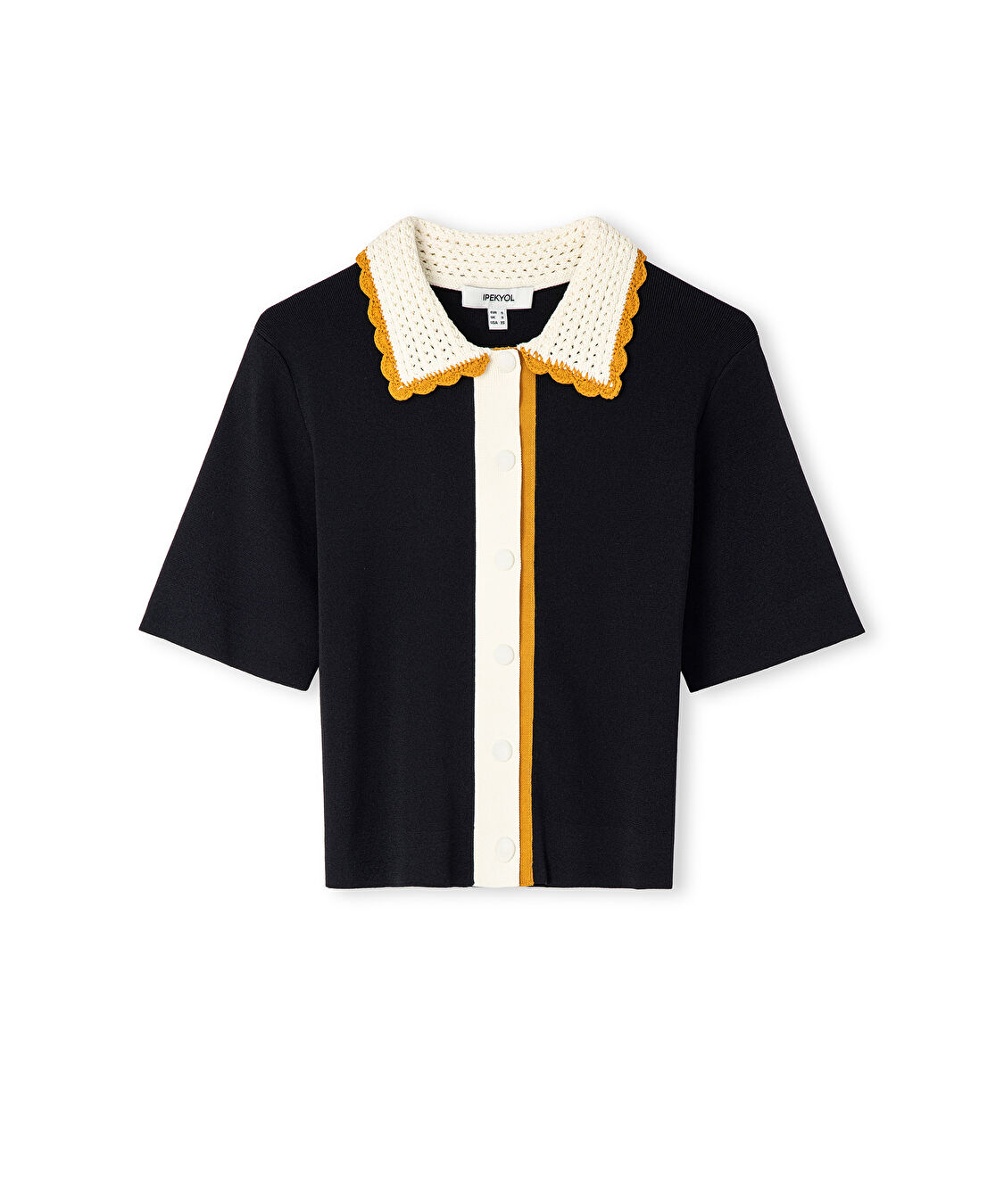 Kontrast yaka colorblock triko - IS1260050039001 - Siyah Triko