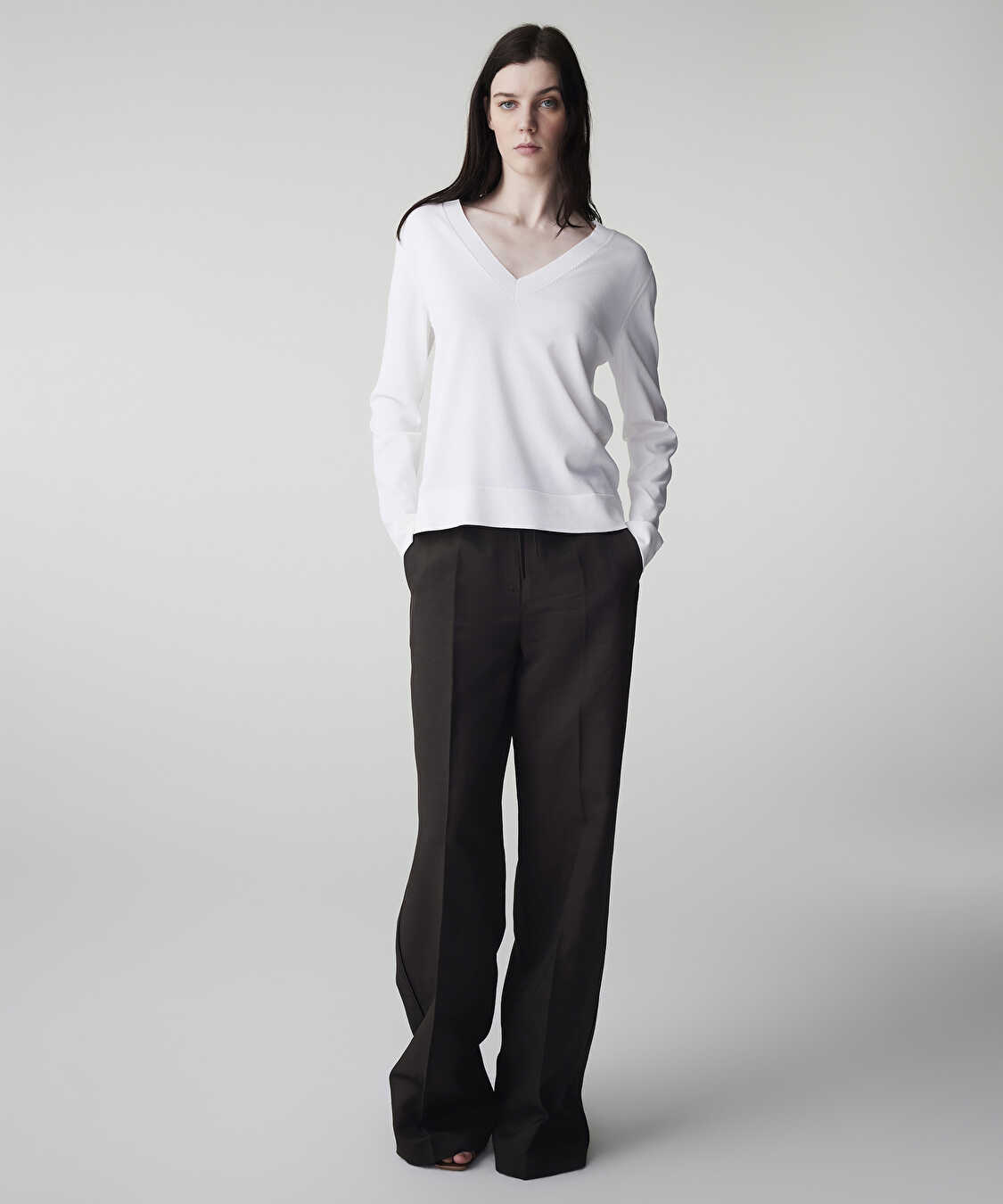 V yaka basic triko - IS1260050081018 - Ekru Triko