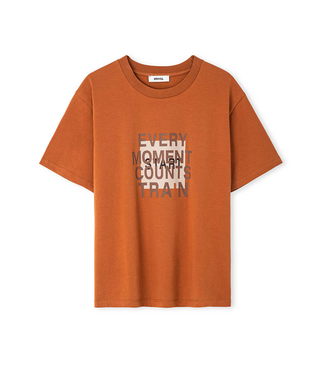 Slogan ve görsel baskılı tişört - IS1260070050054 - Kiremit Tişört