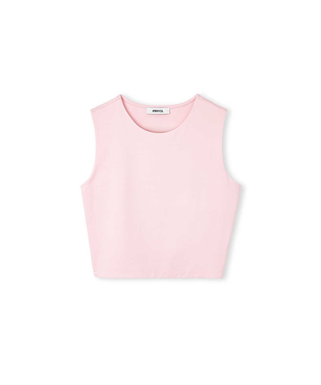 Bisiklet yaka crop tişört - IS1260070176093 - Açık Pembe Tişört