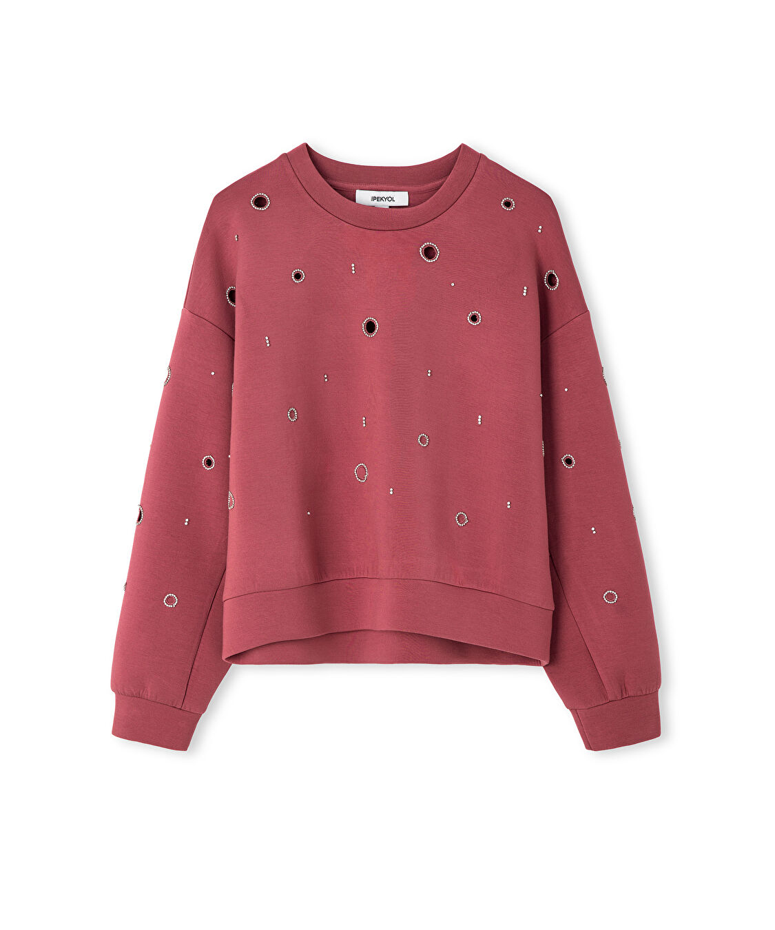 Strass taşlı cutout sweatshirt - IS1260091021026 - Gülkurusu Sweatshırt
