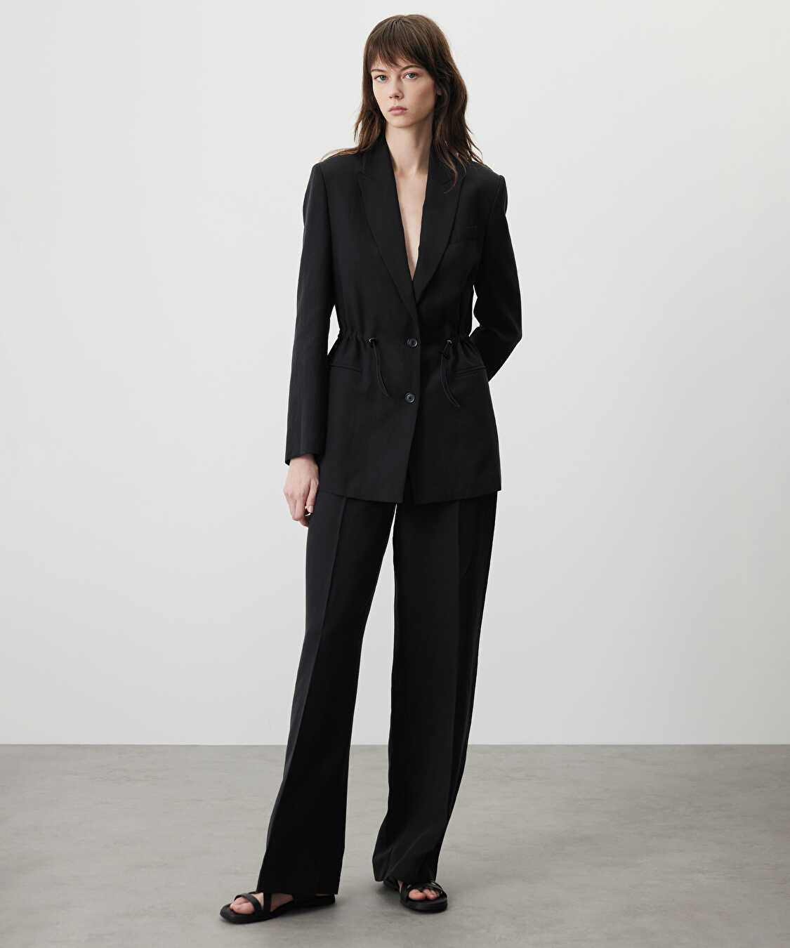Ayarlanabilir bel vatkalı blazer - IS1260106006001 - Siyah Blazer