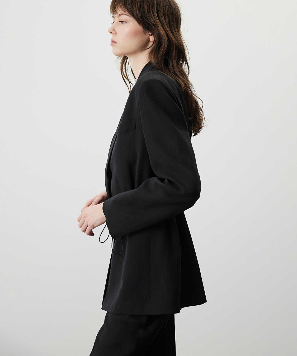 Ayarlanabilir bel vatkalı blazer - IS1260106006001 - Siyah Blazer
