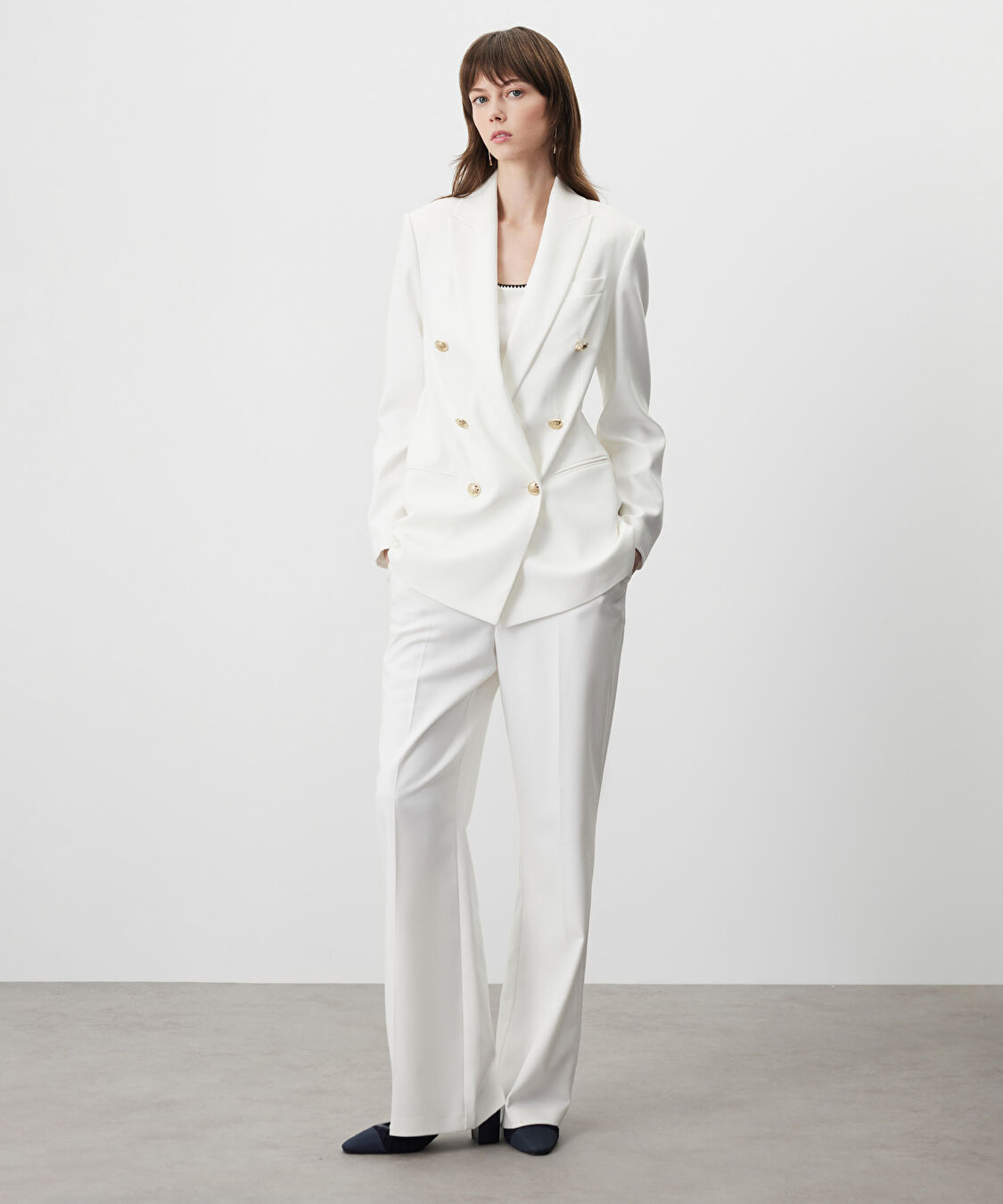 Vatkalı kruvaze blazer  - IS1260106008096 - Kırık Beyaz Blazer