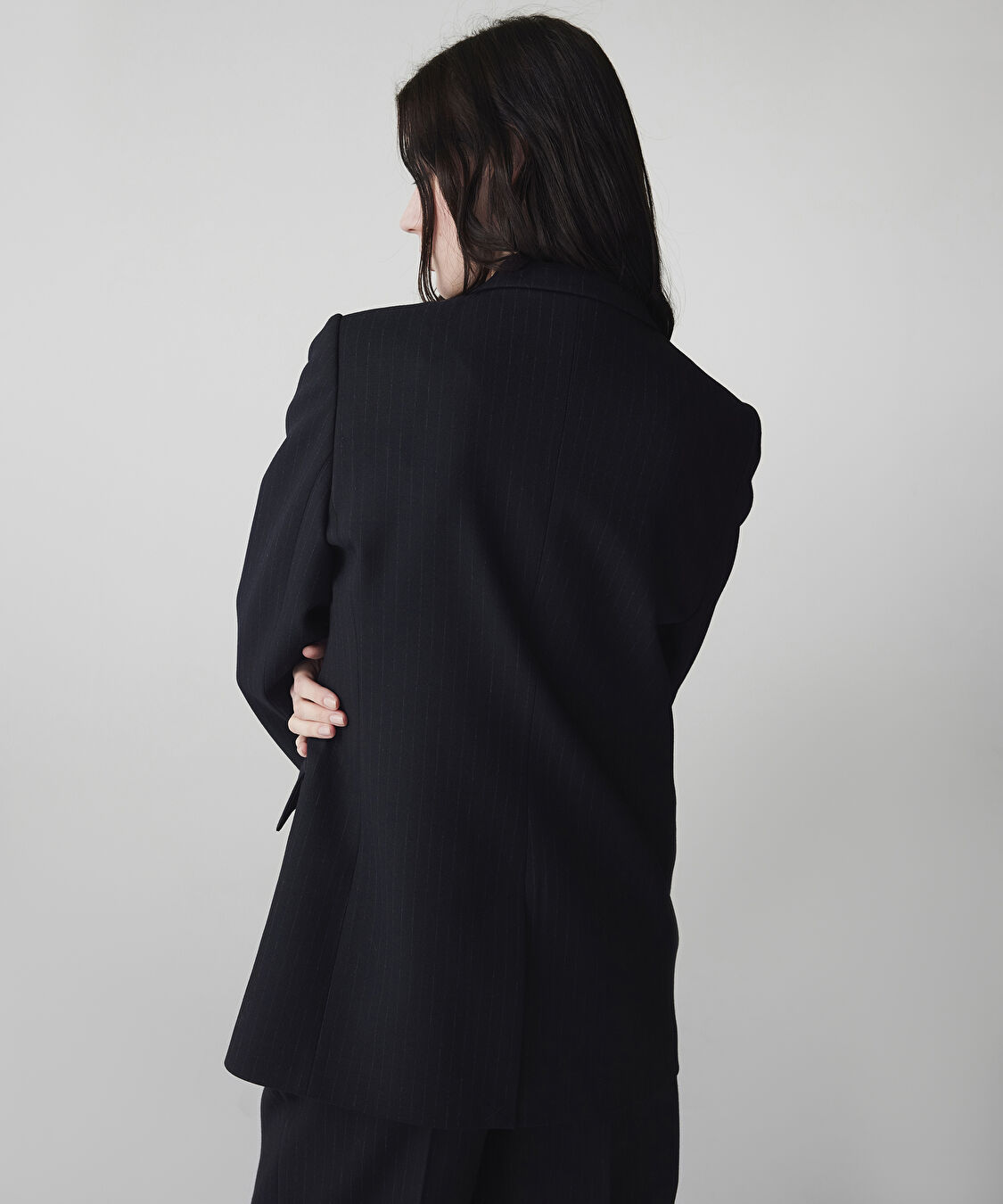 Çizgi desen metal düğmeli blazer - IS1260106009015 - Lacivert Blazer