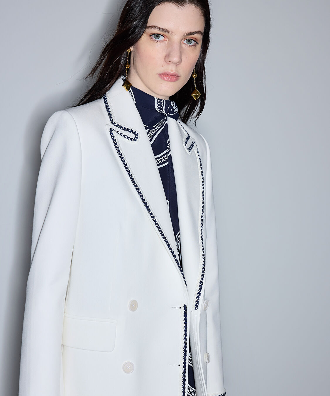 Kontrast şeritli kruvaze blazer - IS1260106011002 - Beyaz Blazer