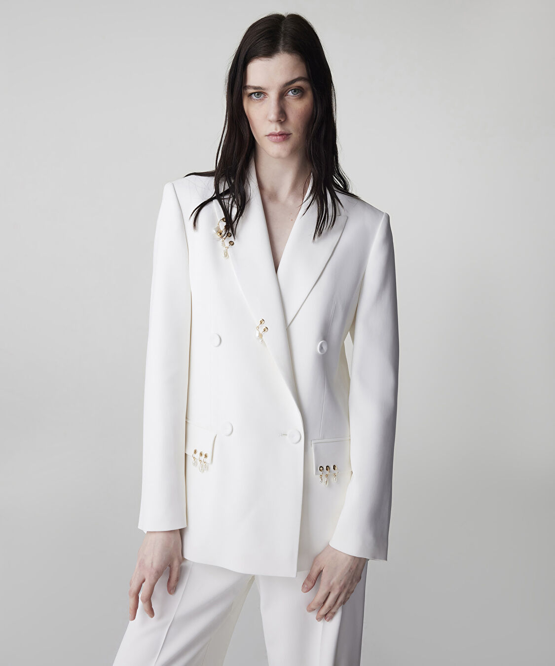 Karma aksesuarlı kruvaze blazer - IS1260106016018 - Ekru Blazer