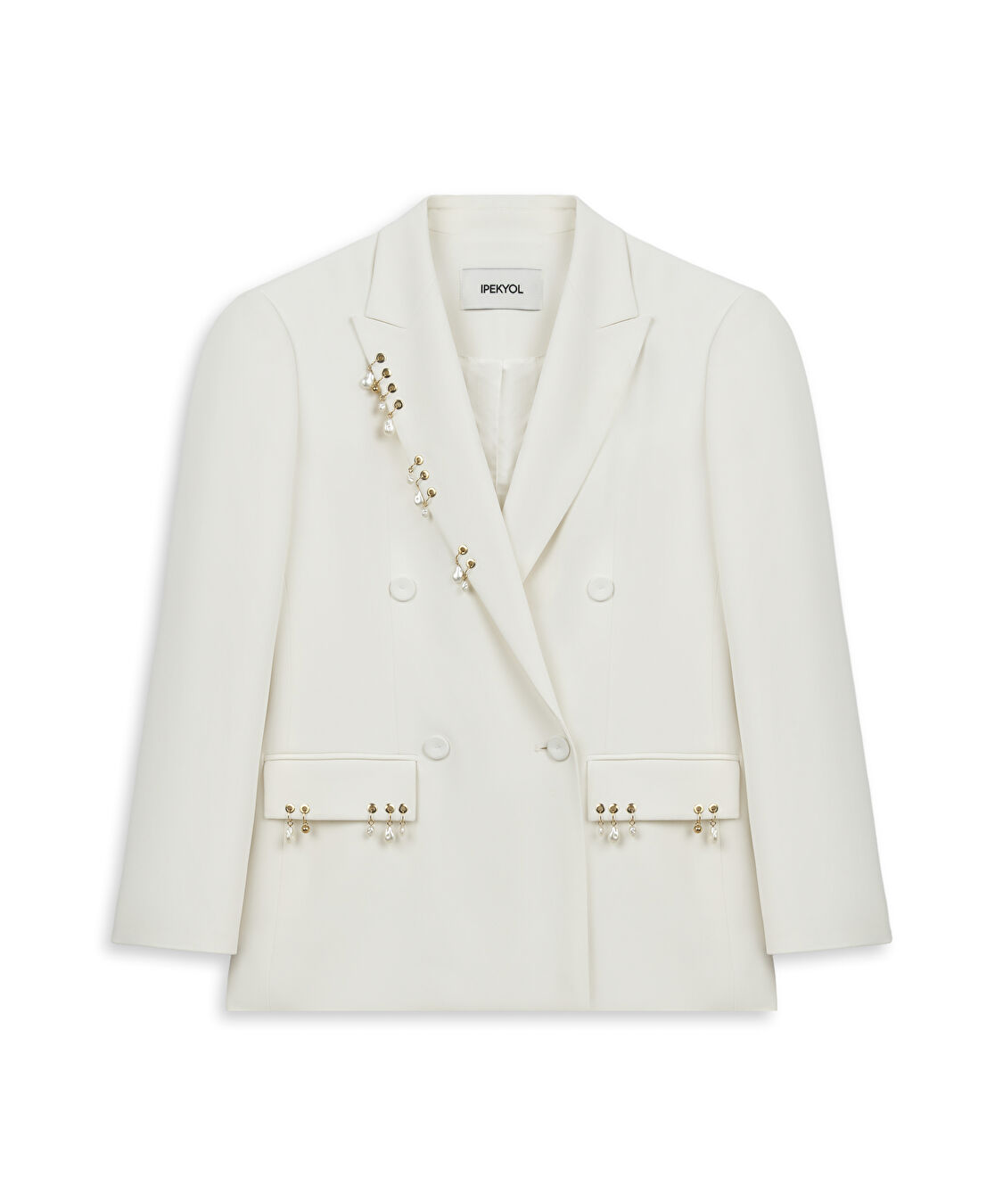 Karma aksesuarlı kruvaze blazer - IS1260106016018 - Ekru Blazer