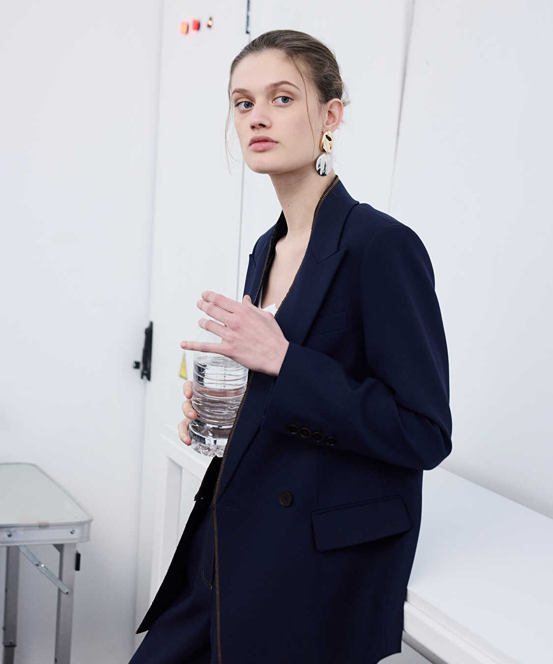 Kontrast dikişli kruvaze blazer - IS1260106018015 - Lacivert Blazer