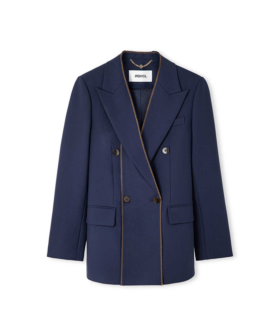 Kontrast dikişli kruvaze blazer - IS1260106018015 - Lacivert Blazer