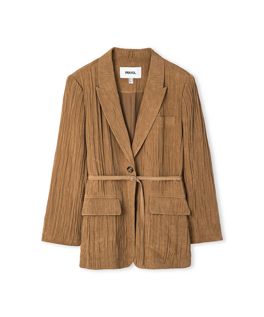 Kırışık efektli vatkalı blazer - IS1260106023003 - Natürel Blazer
