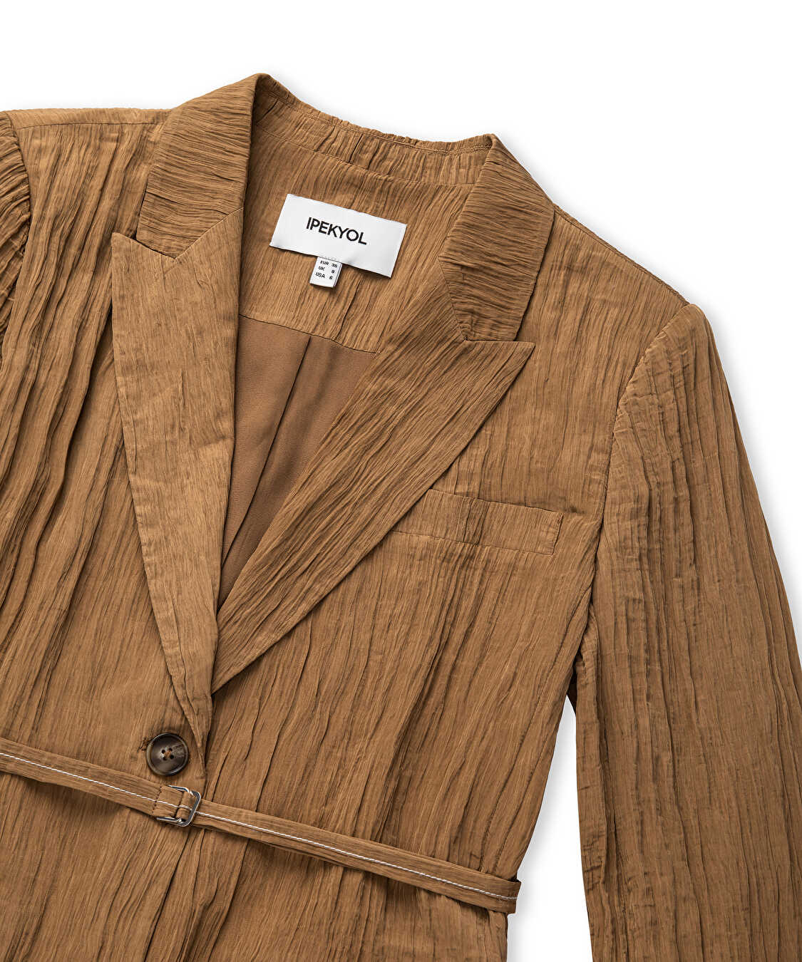 Kırışık efektli vatkalı blazer - IS1260106023003 - Natürel Blazer