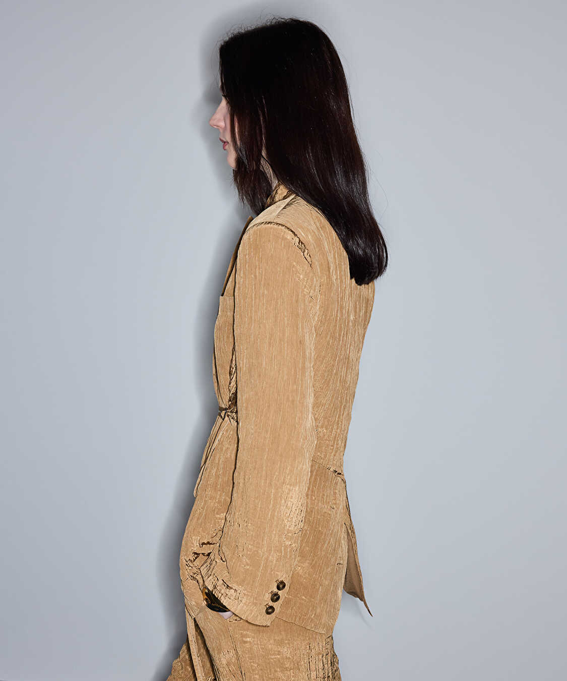 Kırışık efektli vatkalı blazer - IS1260106023003 - Natürel Blazer
