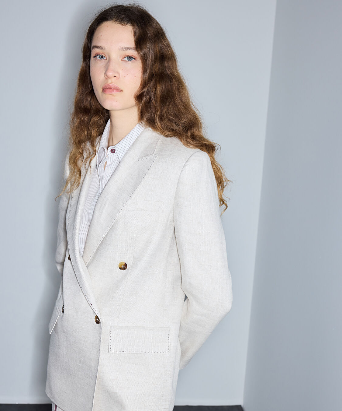 Vatkalı keten blazer - IS1260106029030 - Taş Blazer