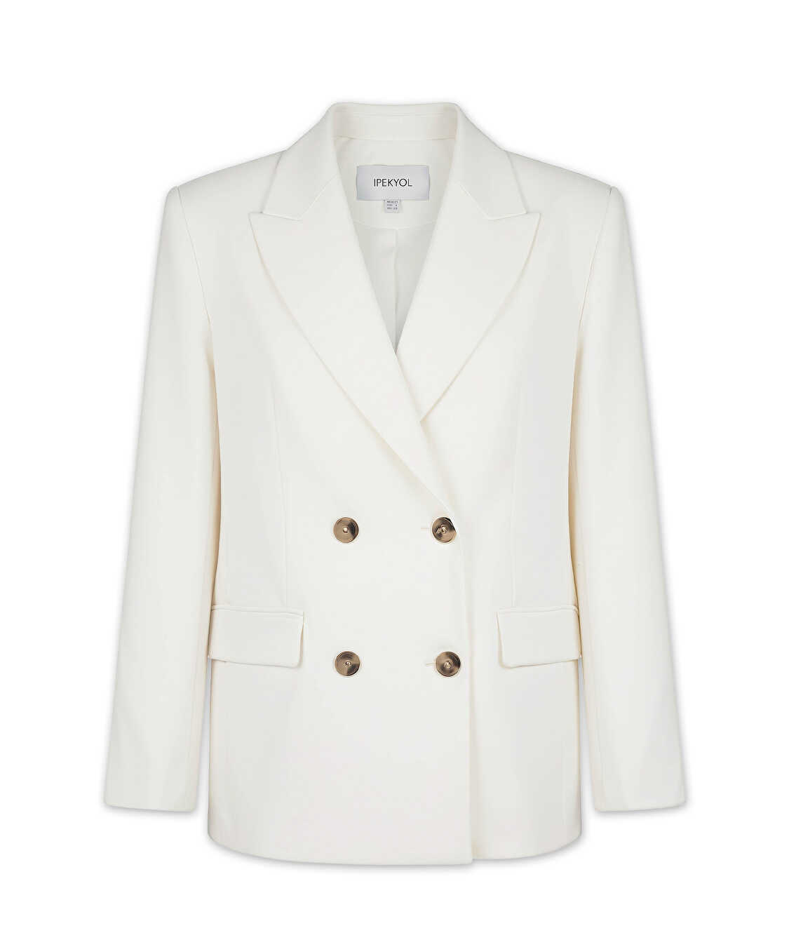Kontrast düğmeli kruvaze blazer - IS1260106069096 - Kırık Beyaz Blazer