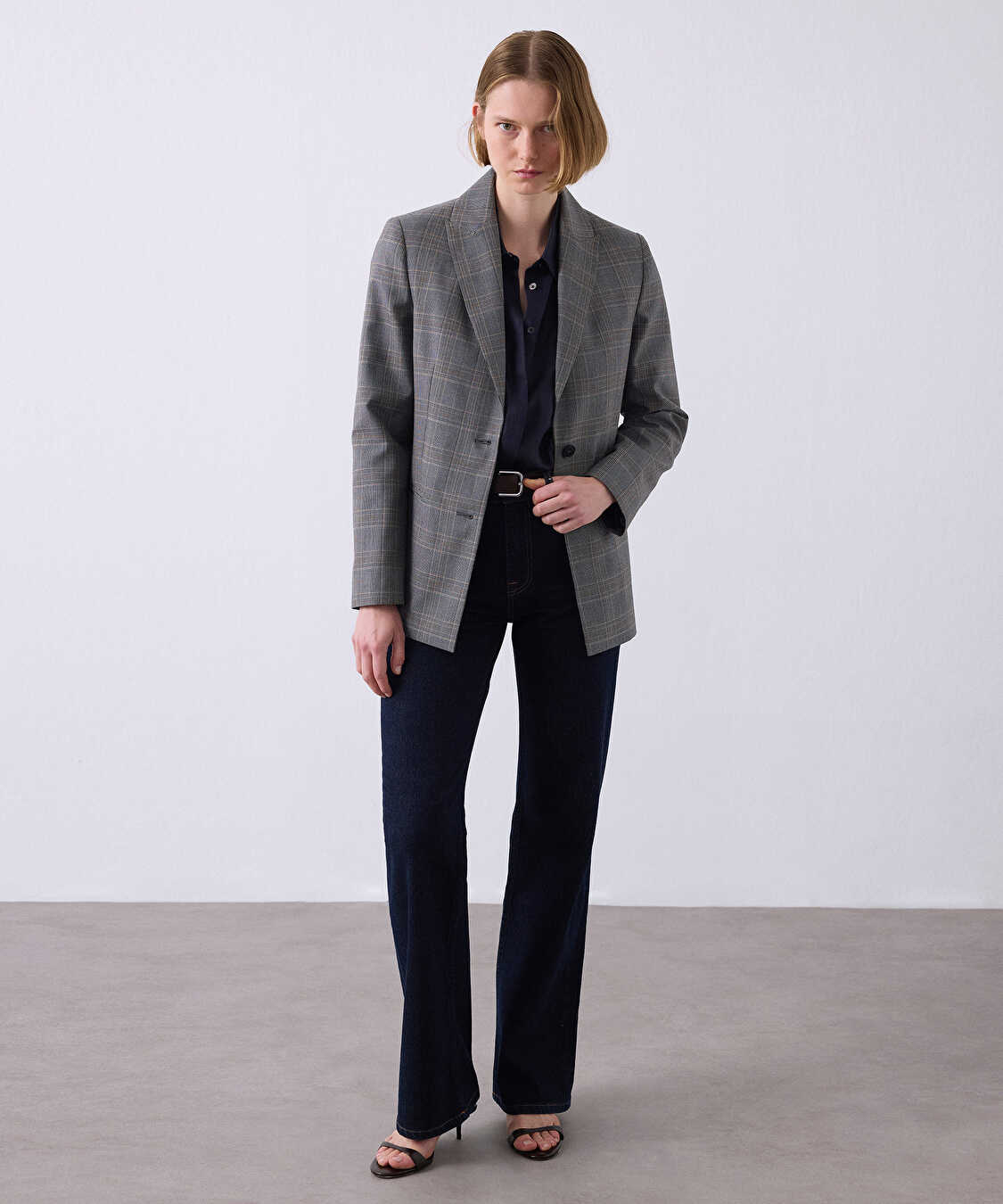 Ekose desen fleto cepli blazer - IS1260106071005 - Gri Blazer