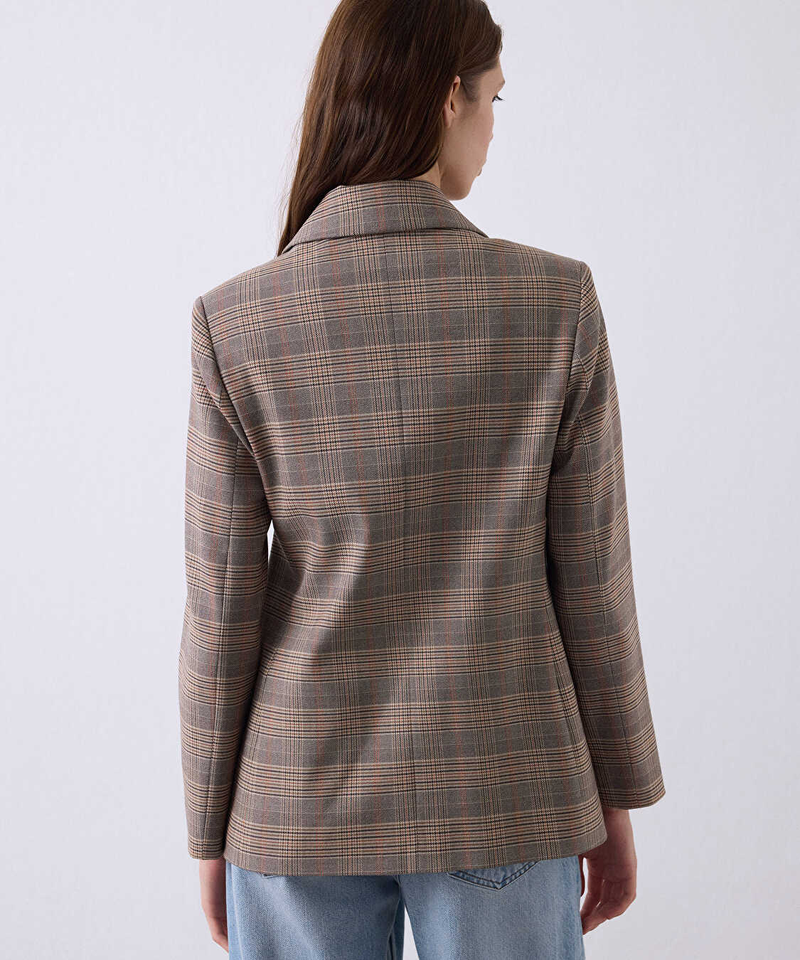 Ekose desen blazer - IS1260106072074 - Kahverengi Blazer