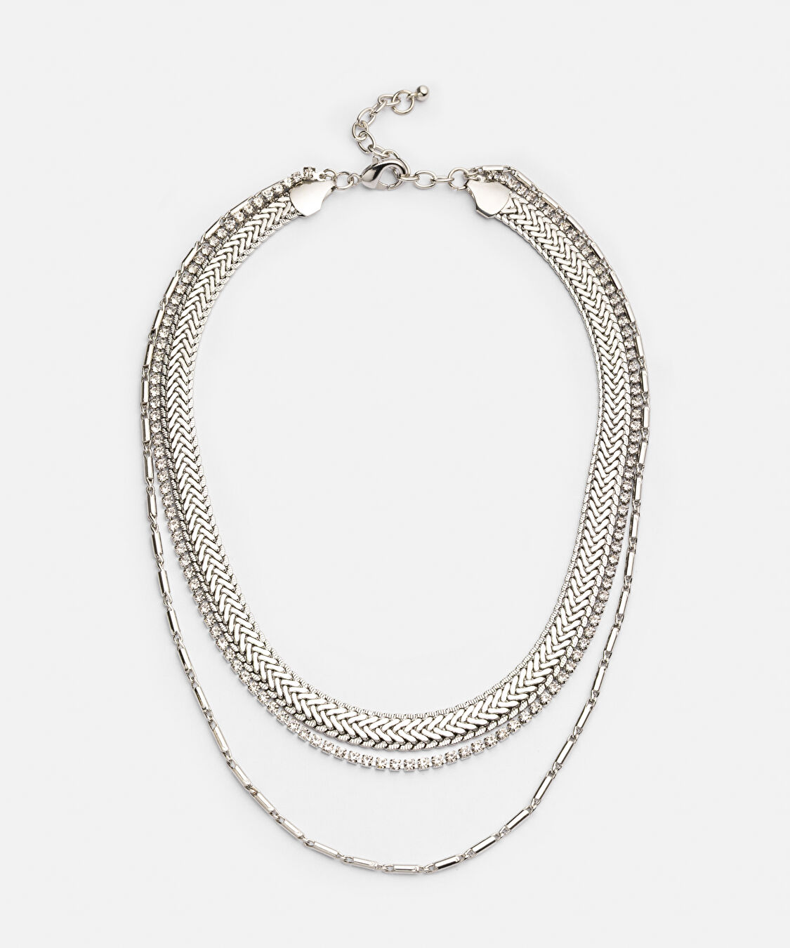 Strass taşlı metal kolye seti  - IS1260051102122 - Gümüş Kolye