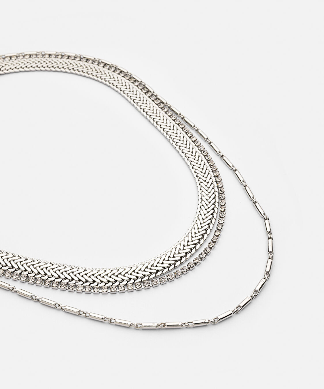 Strass taşlı metal kolye seti  - IS1260051102122 - Gümüş Kolye