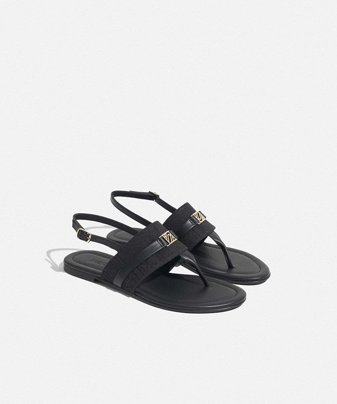 Metal tokalı monogram jakarlı sandalet - I00000033004001 - Siyah Sandalet