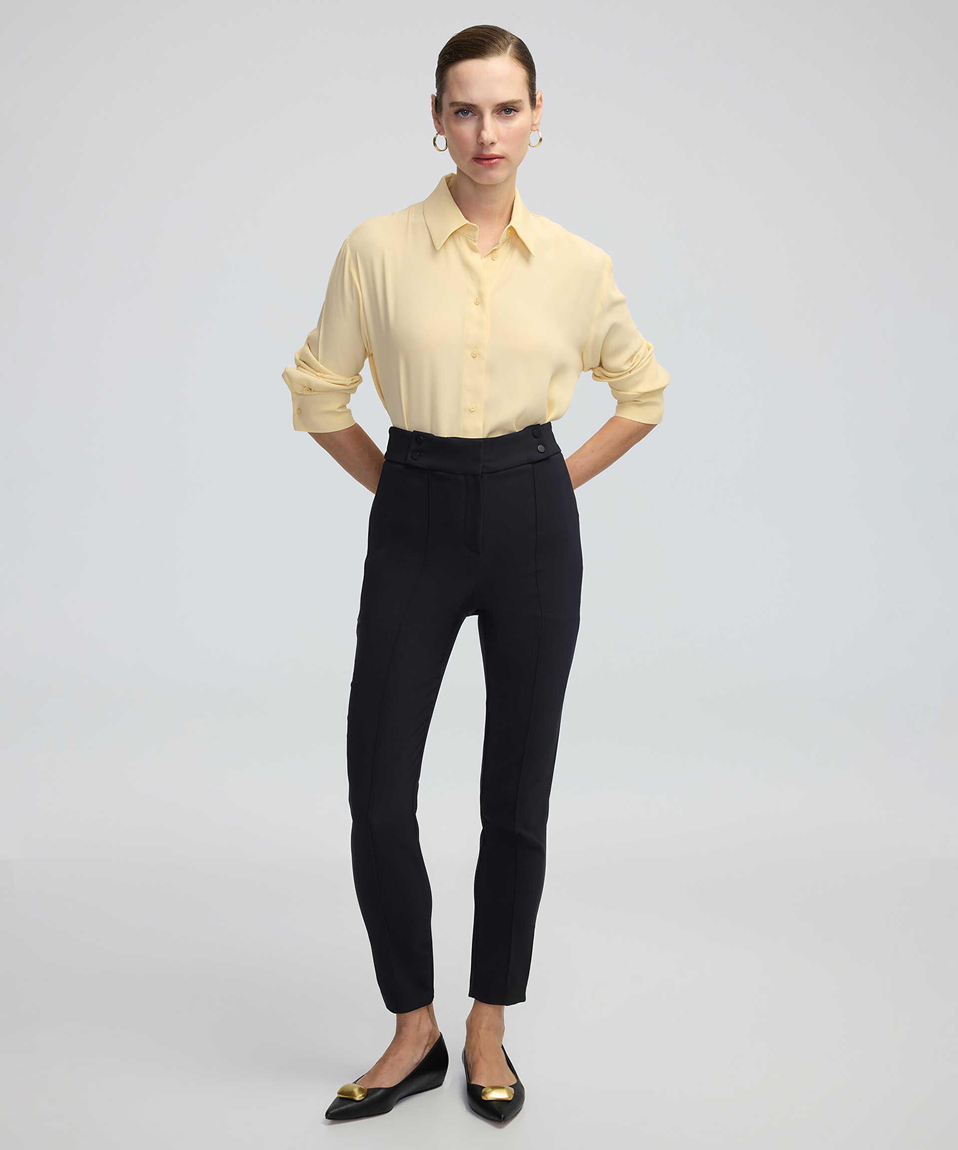İpekyol Siyah Nervür dikişli skinny fit pantolon